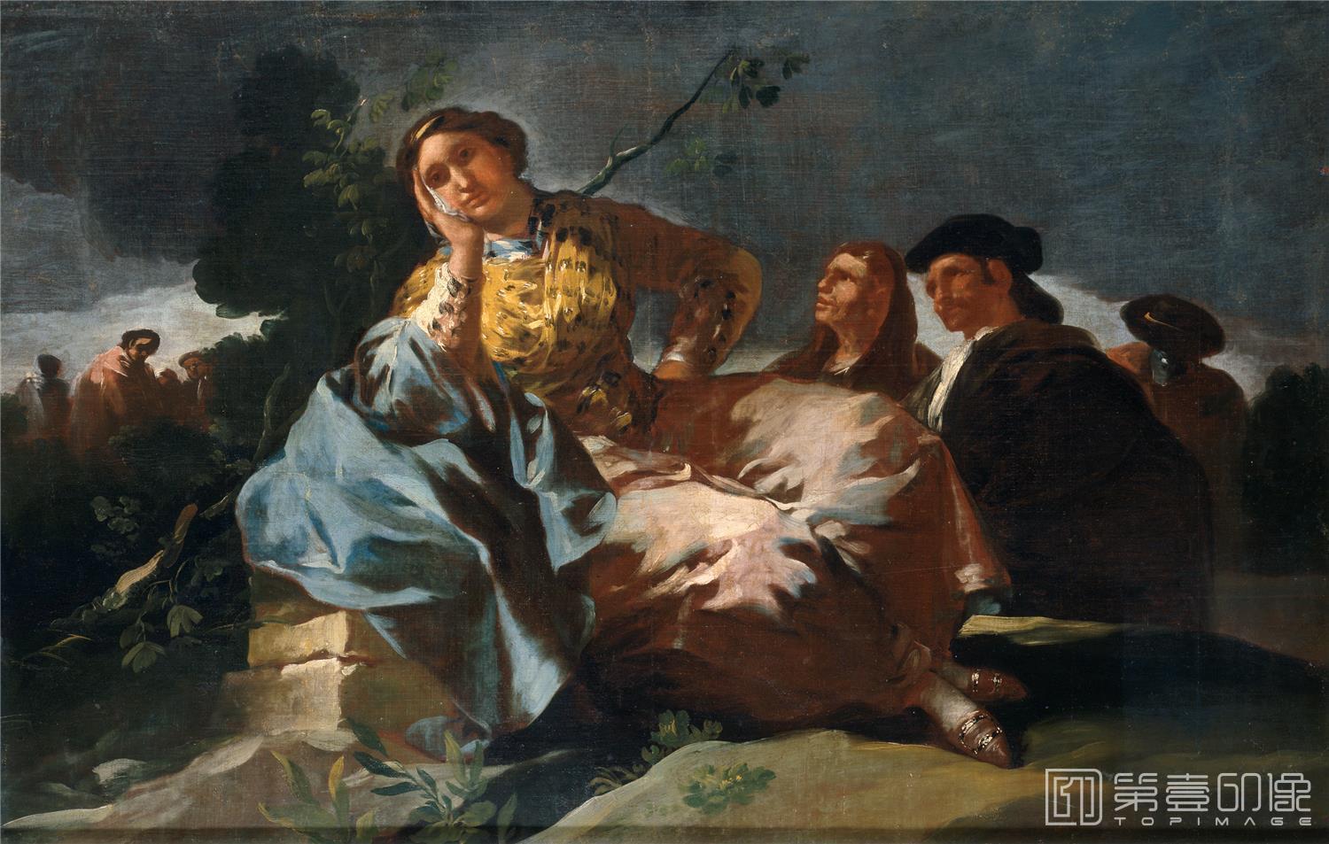 油画-西班牙普拉多美术馆油画藏画-Goya y Lucientes, Francisco de-La cita-100cm x 151cm-1122